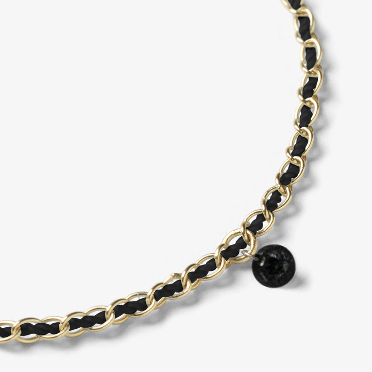 Auric - 18ct gold, Black woven chain black diamond bracelet