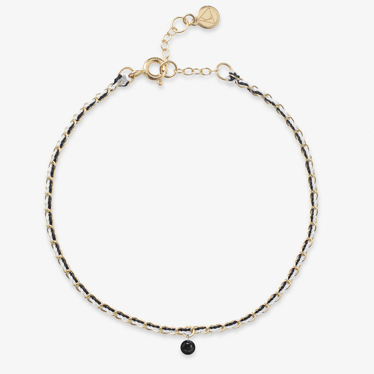 Auric - 18ct gold, Black & White woven chain black diamond bracelet