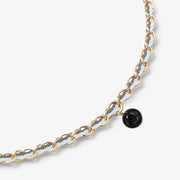 Auric - 18ct gold, Grey & White woven chain black diamond bracelet