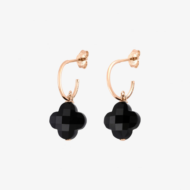 Morganne Bello 18ct rose gold clover black onyx hoops (pair)