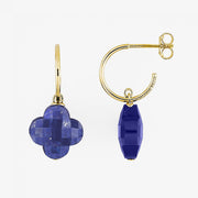 Morganne Bello 18ct yellow gold clover lapis lazuli hoops (pair)
