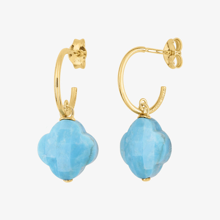 Morganne Bello 18ct yellow gold clover turquoise hoops (pair)