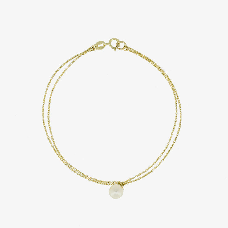 Poppy Finch 14ct yellow gold double chain pearl drop bracelet