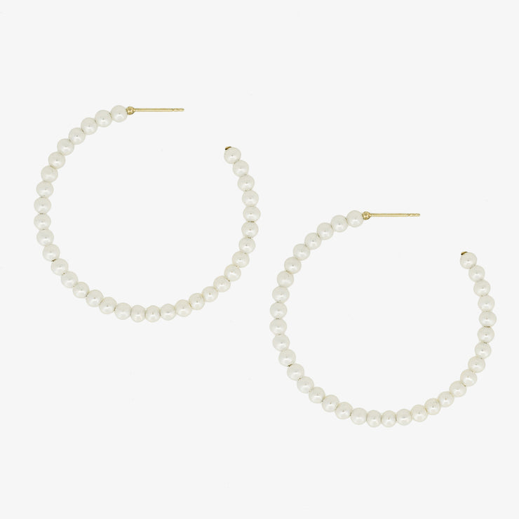 Poppy Finch 14ct yellow gold and large baby pearl hoop (pair)