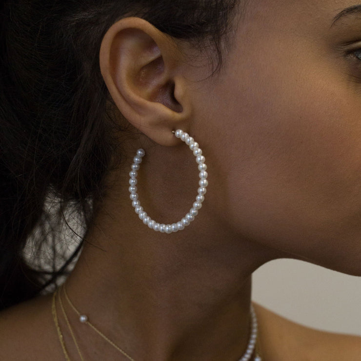 Poppy Finch 14ct yellow gold and large baby pearl hoop (pair)