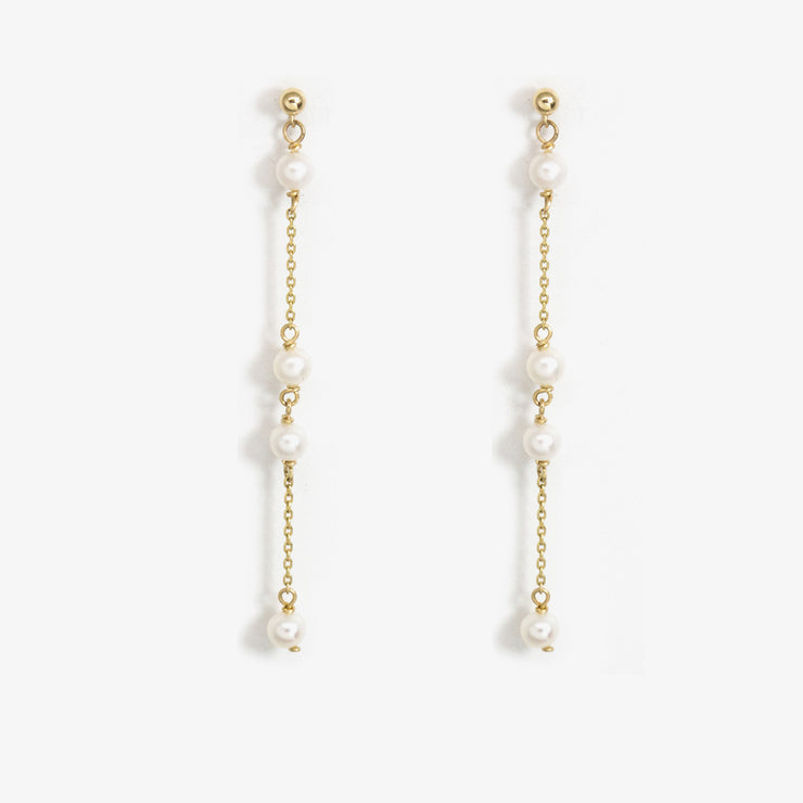 Poppy Finch 14ct yellow gold and spaced pearl drop earrings (pair)