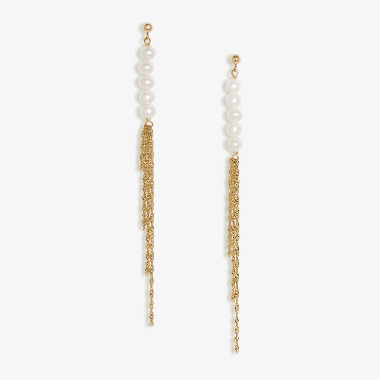 Poppy Finch 14ct yellow gold pearl tassel earrings (pair)