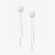 Poppy Finch 14ct yellow gold petal pearl earrings with Keshi jackets (pair)