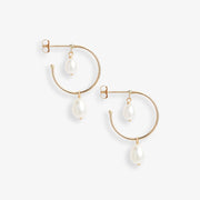 Poppy Finch 14ct yellow gold double pearl hoop dangle earrings (pair)