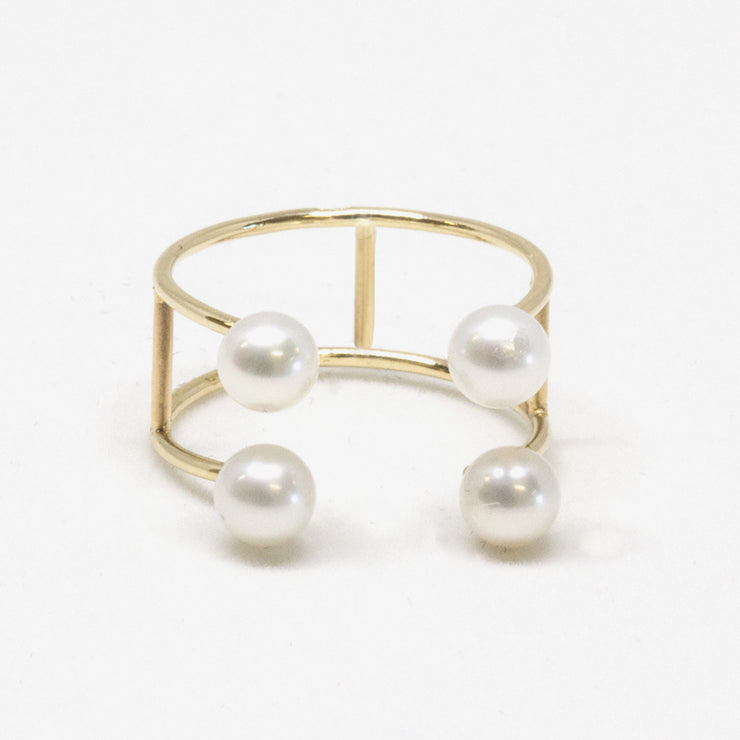 Poppy Finch 14ct yellow gold double baby pearl ring