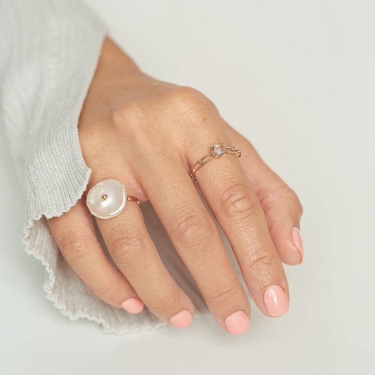 Poppy Finch 14ct yellow gold and petal pearl ring