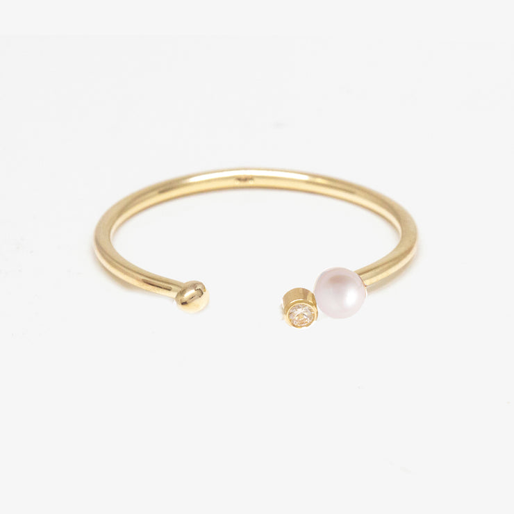 Poppy Finch 14ct yellow gold and baby pearl diamond open ring