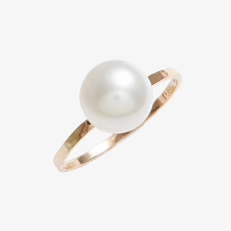 Poppy Finch 14ct yellow gold large pearl hammered ring