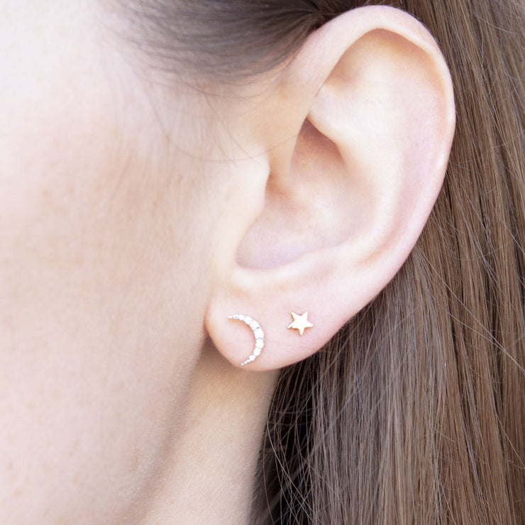 Kismet by Milka 14ct rose gold and diamond moon stud earring (single)