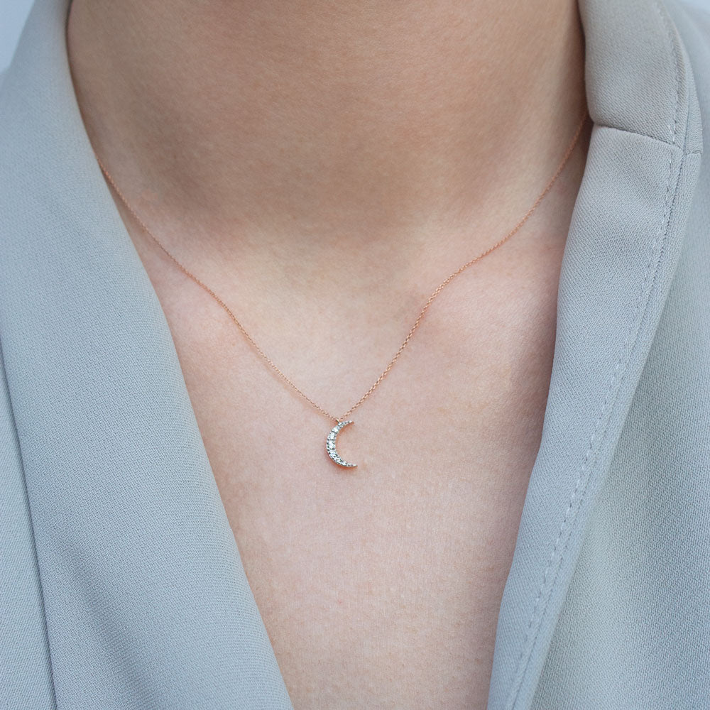 Kismet by Milka 14ct rose gold and diamond moon necklace – The