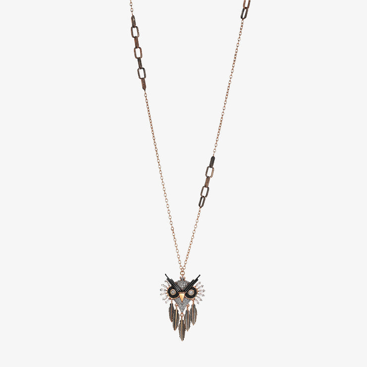 Kismet by Milka 14ct rose gold diamond owl pendant on link chain necklace