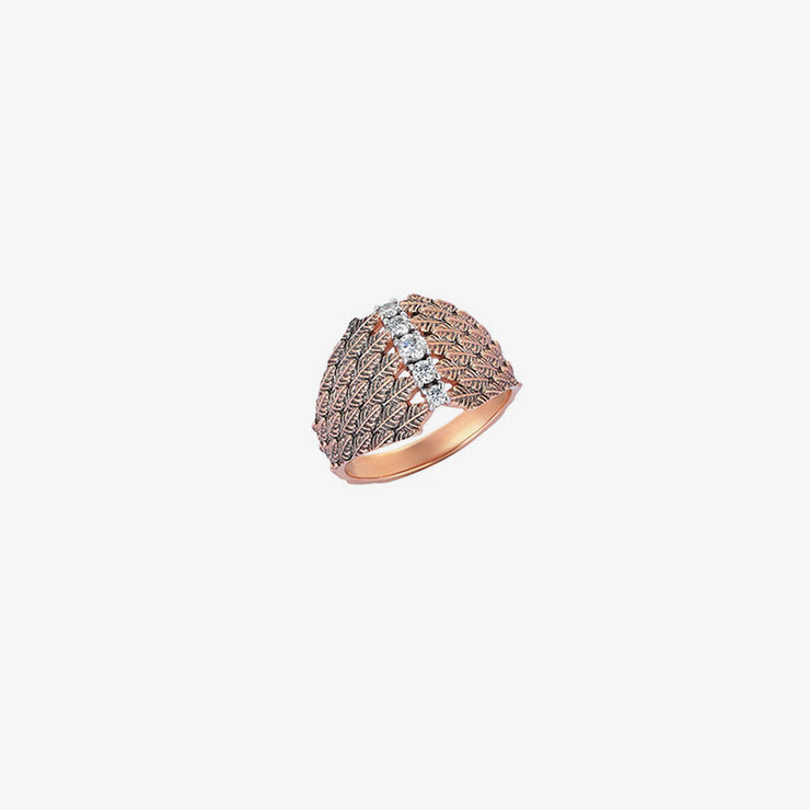 Kismet by Milka 14ct rose gold feather and diamond pinky ring