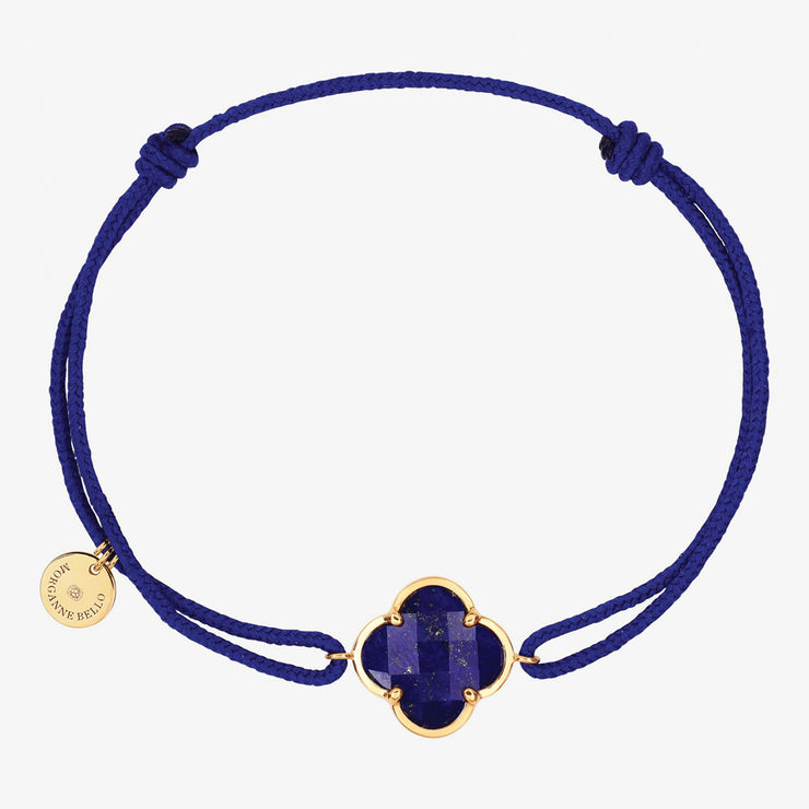 Morganne Bello 18ct yellow gold Victoria clover Lapis lazuli thread bracelet