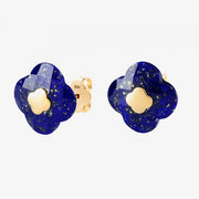 Morganne Bello 18ct yellow gold Victoria clover lapis lazuli studs (pair)