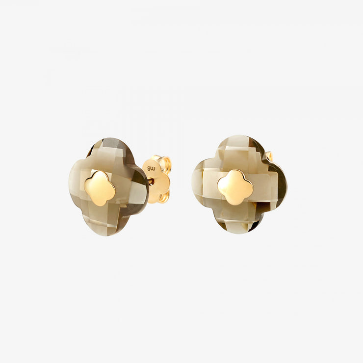 Morganne Bello 18ct yellow gold Victoria clover smoky quartz studs (pair)