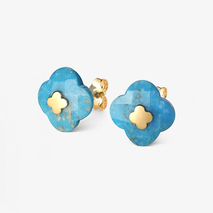Morganne Bello 18ct yellow gold Victoria clover turquoise studs (pair)