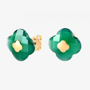 Morganne Bello 18ct yellow gold Victoria clover green agate studs (pair)