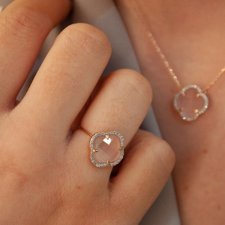 Morganne Bello 18ct rose gold pink quartz and diamond ring