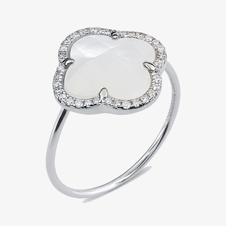 Morganne Bello 18ct white gold victoria clover diamond mother of pearl ring