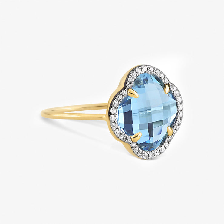Morganne Bello 18ct yellow gold diamond blue topaz ring