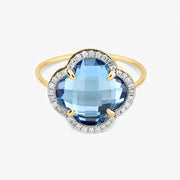 Morganne Bello 18ct yellow gold diamond blue topaz ring