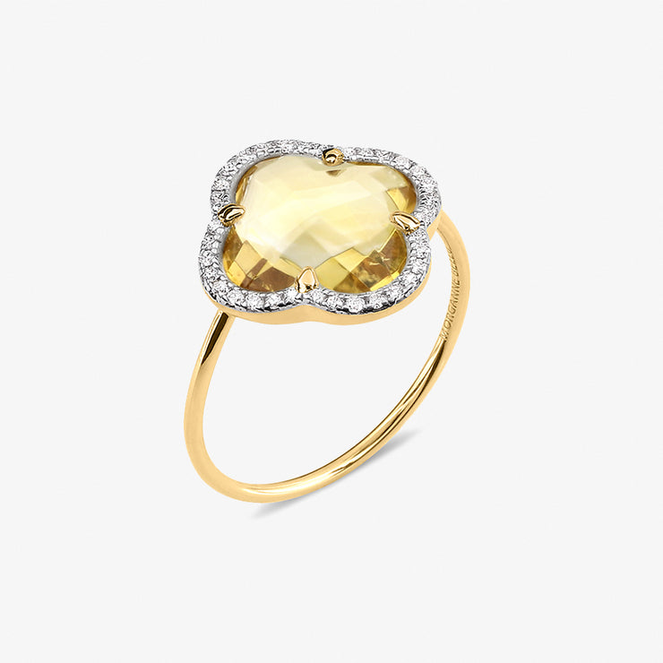 Morganne Bello 18ct yellow gold and diamond clover citrine ring