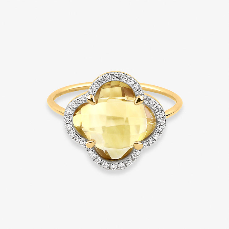 Morganne Bello 18ct yellow gold and diamond clover citrine ring