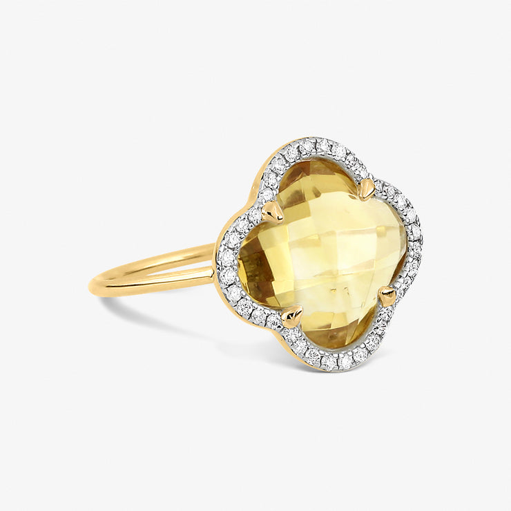 Morganne Bello 18ct yellow gold and diamond clover citrine ring