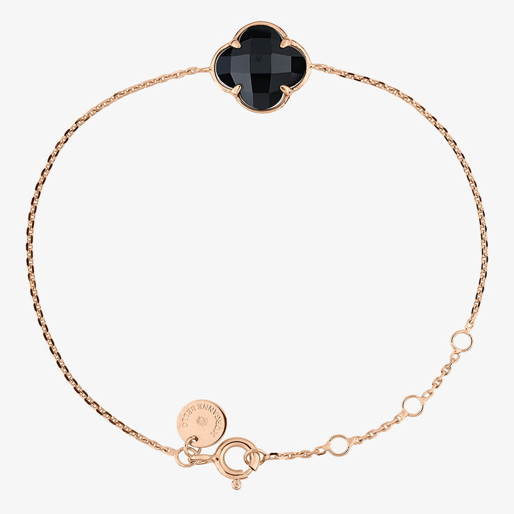 Morganne Bello 18ct rose gold clover bezel black onyx chain bracelet