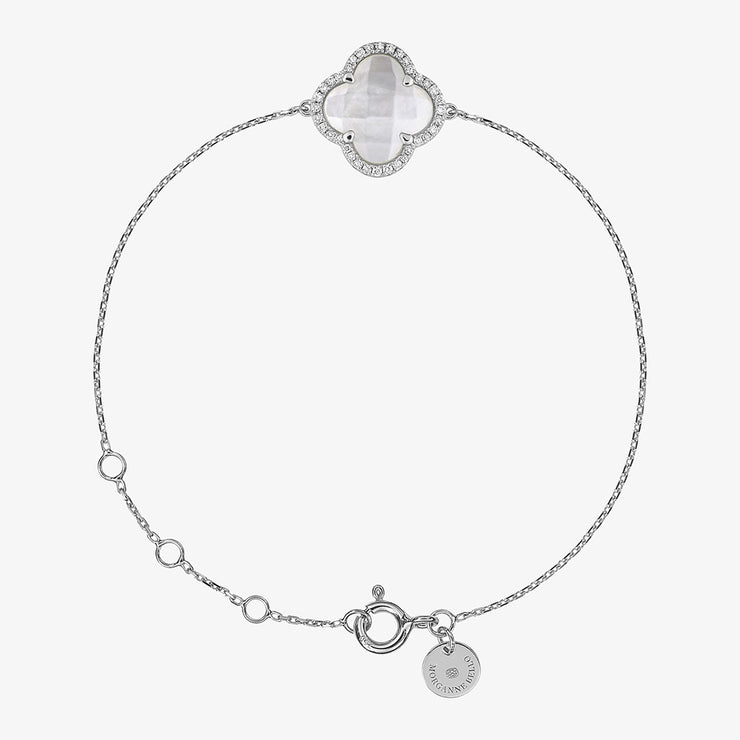 Morganne Bello 18ct white gold victoria clover diamond mother of pearl bracelet