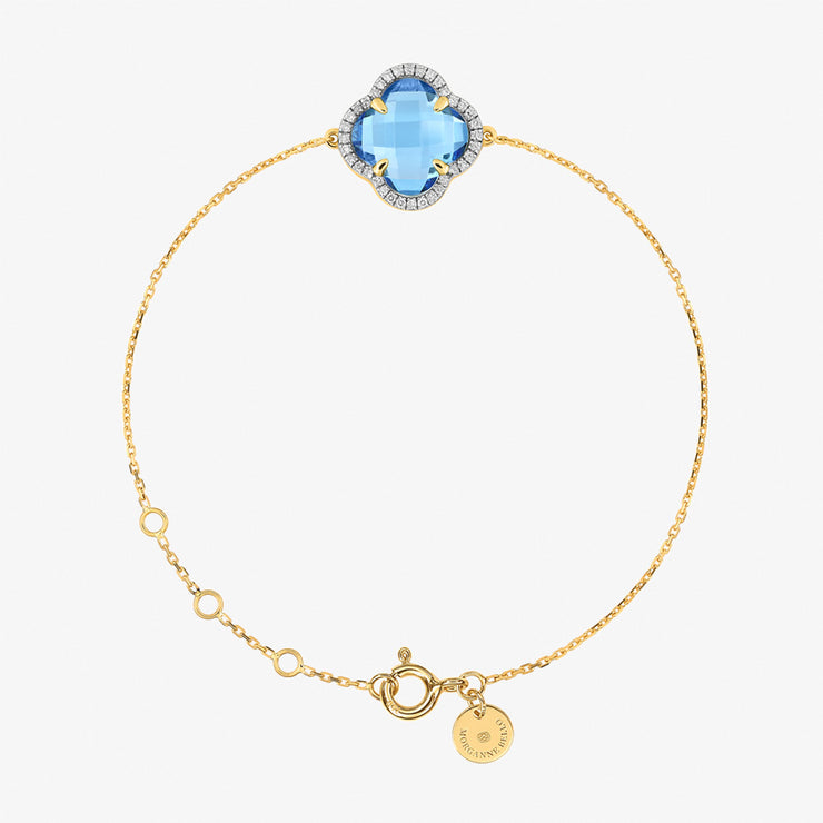 Morganne Bello 18ct yellow gold and diamond blue topaz Victoria bracelet