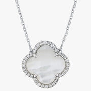 Morganne Bello 18ct white gold and diamond Victoria clover mother of pearl necklace
