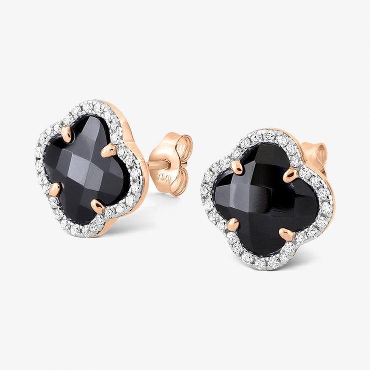 Morganne Bello 18ct rose gold Victoria clover black onyx and diamond studs (pair)