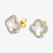 Morganne Bello 18ct yellow gold Victoria clover mother of pearl and diamond studs (pair)