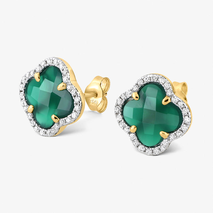 Morganne Bello 18ct yellow gold Victoria clover green agate and diamond studs (pair)