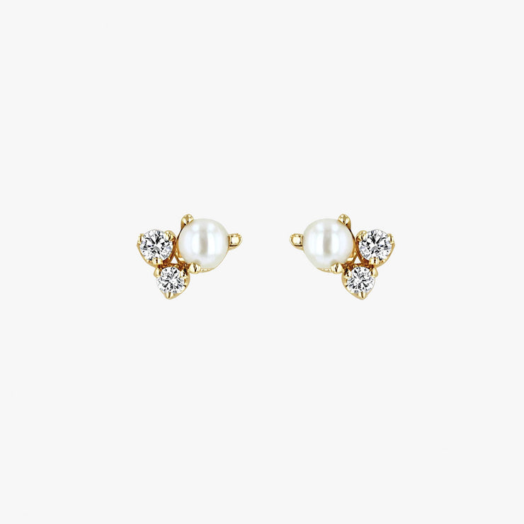 Zoe Chicco 14ct yellow gold and diamond cluster pearl earring (pair)