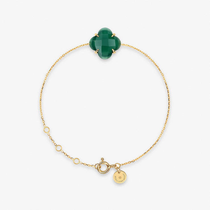 Morganne Bello 18ct yellow gold clover bezel green agate chain bracelet