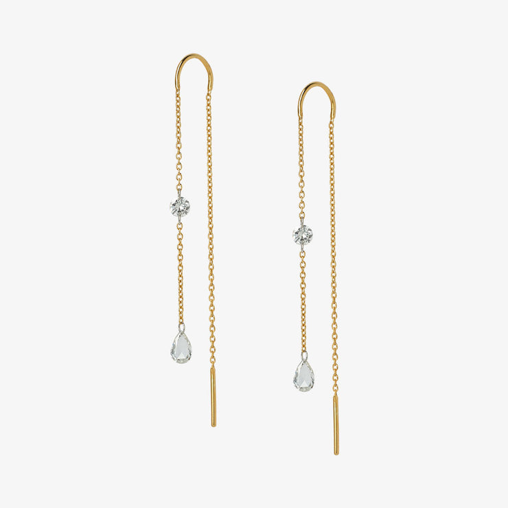 ARIA - 18ct gold, rose & brilliant cut diamond threader earrings (pair)