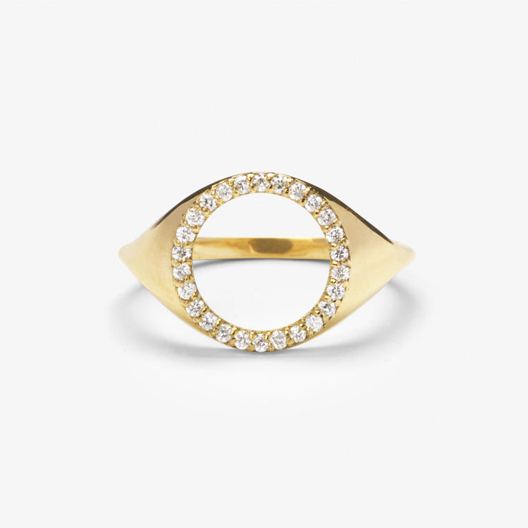 ARIA - 18ct gold, pave diamond circle signet ring