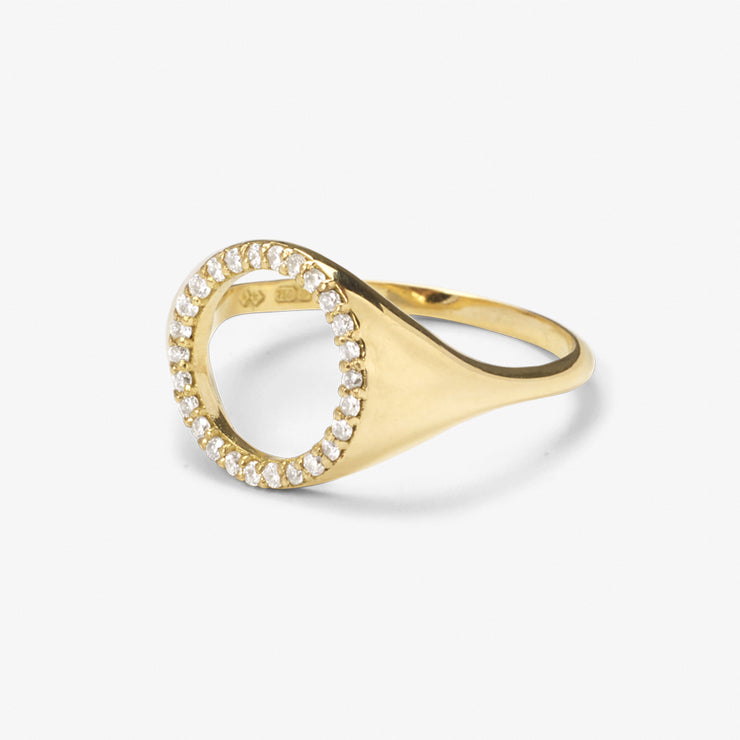 ARIA - 18ct gold, pave diamond circle signet ring