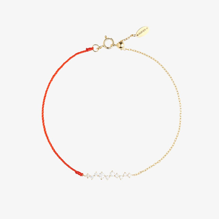 Ruifier 18ct yellow gold Scintilla Deca Ray 10 diamond red cord and chain bracelet