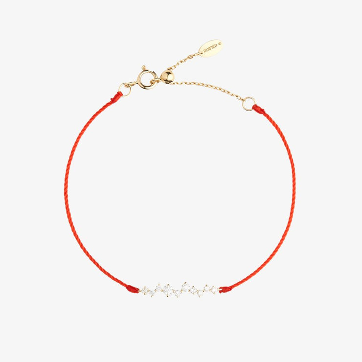 Ruifier 18ct yellow gold Scintilla Deca Ray 10 diamond red cord bracelet