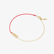 Ruifier 18ct yellow gold Morning Dew dawn pearl and diamond red thread and chain bracelet