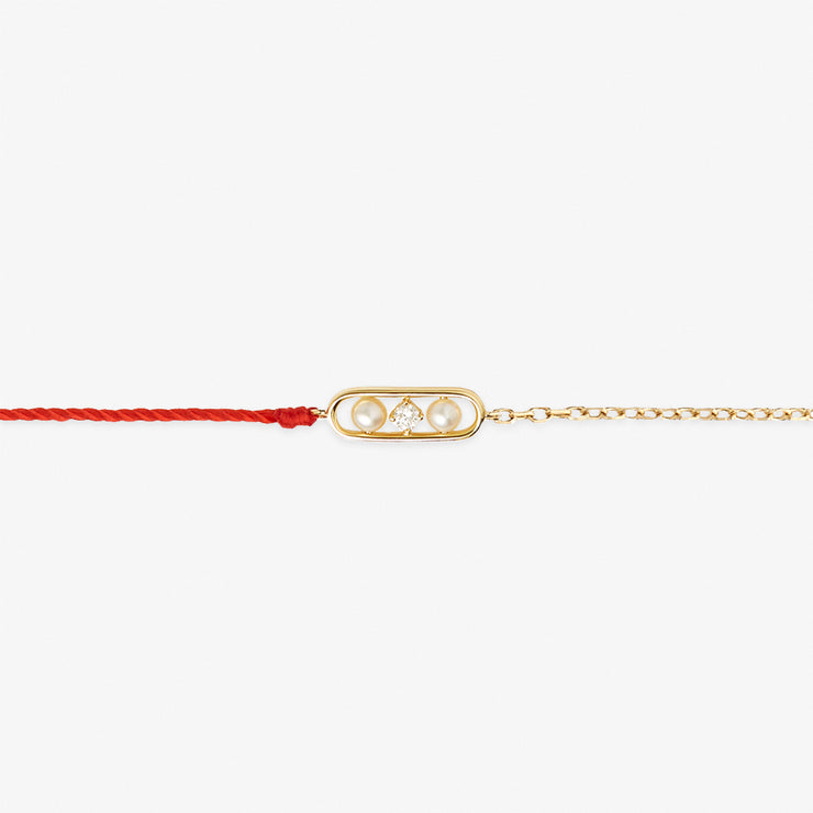 Ruifier 18ct yellow gold Morning Dew dawn pearl and diamond red thread and chain bracelet