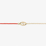 Ruifier 18ct yellow gold Morning Dew Akoya pearl and diamond red thread and chain bracelet